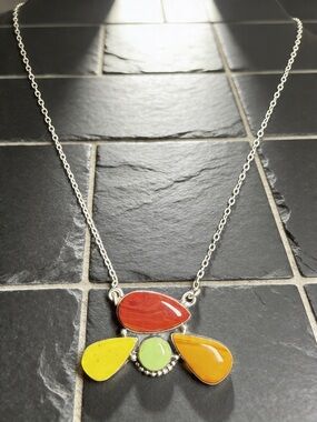 Rosarita Teardrop Multi-Stone Pendant Necklace - sterling Silver Chain